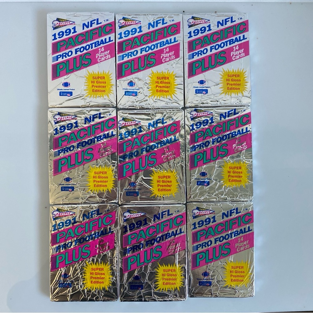 9 Unopened Packs 1991 NFL Pacific Pro Football Plus Hi-Gloss Cards